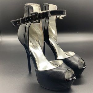 Bebe black ankle strap heels